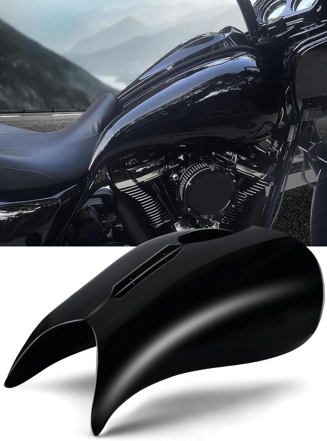 Vivid Black Stretched Gas Tank Covers Extended Gallon Fuel Shrouds Protection Compatible with Harley Touring Street Glide,Road Glide,Tri Glide 2009-2023