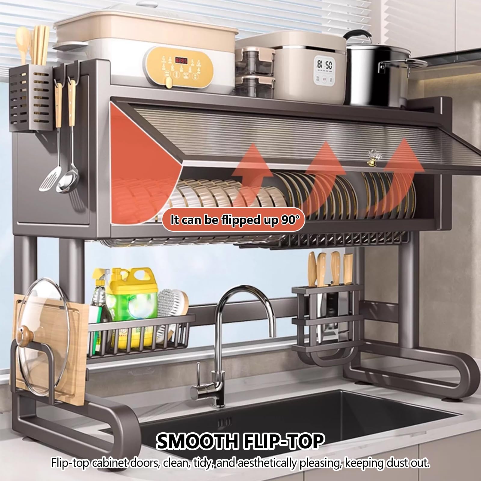 Lar Capaci Abtropfgestell, Theke, Nizer über der Spüle, Geschirrabtropfer, Besteckhalter für Abtropfgestell, 65 x 32 x 79 cm