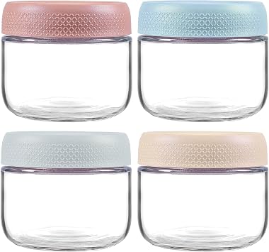 8 oz/250 ml Clear Glass Storage Canister with Airtight Lid, 4 Pack Small Cute Decorative Container Jar for Overnight Oats, Snacks, Yogurt, Cereal, Fruit, Salad, Spice, Sugar, Coffee, Tea