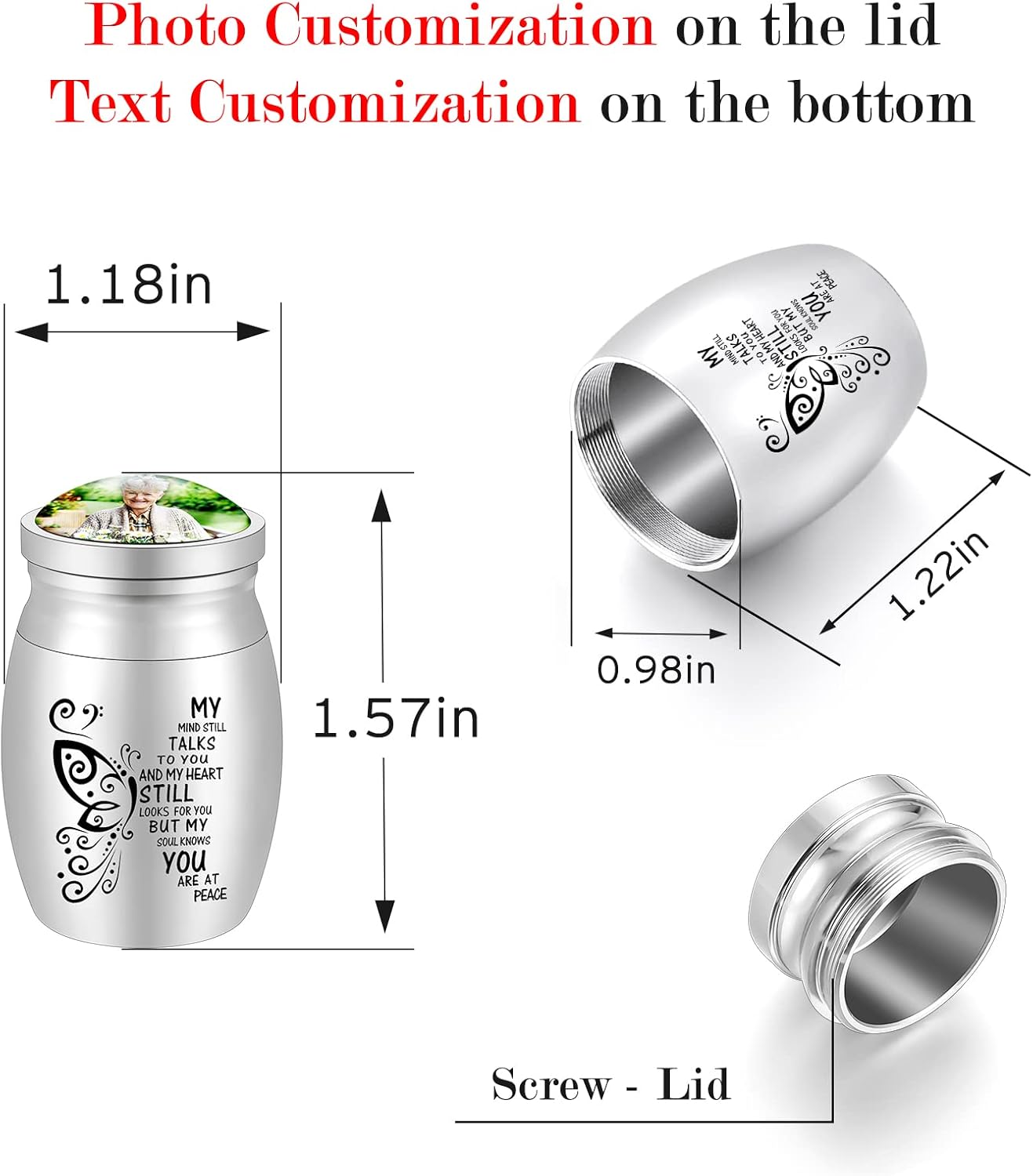 Personalized Photo 1.57 Inches Small Keepsake Urn for Human Ashes - Butterfly Mini Urn Stainless Steel Ashes Holder
