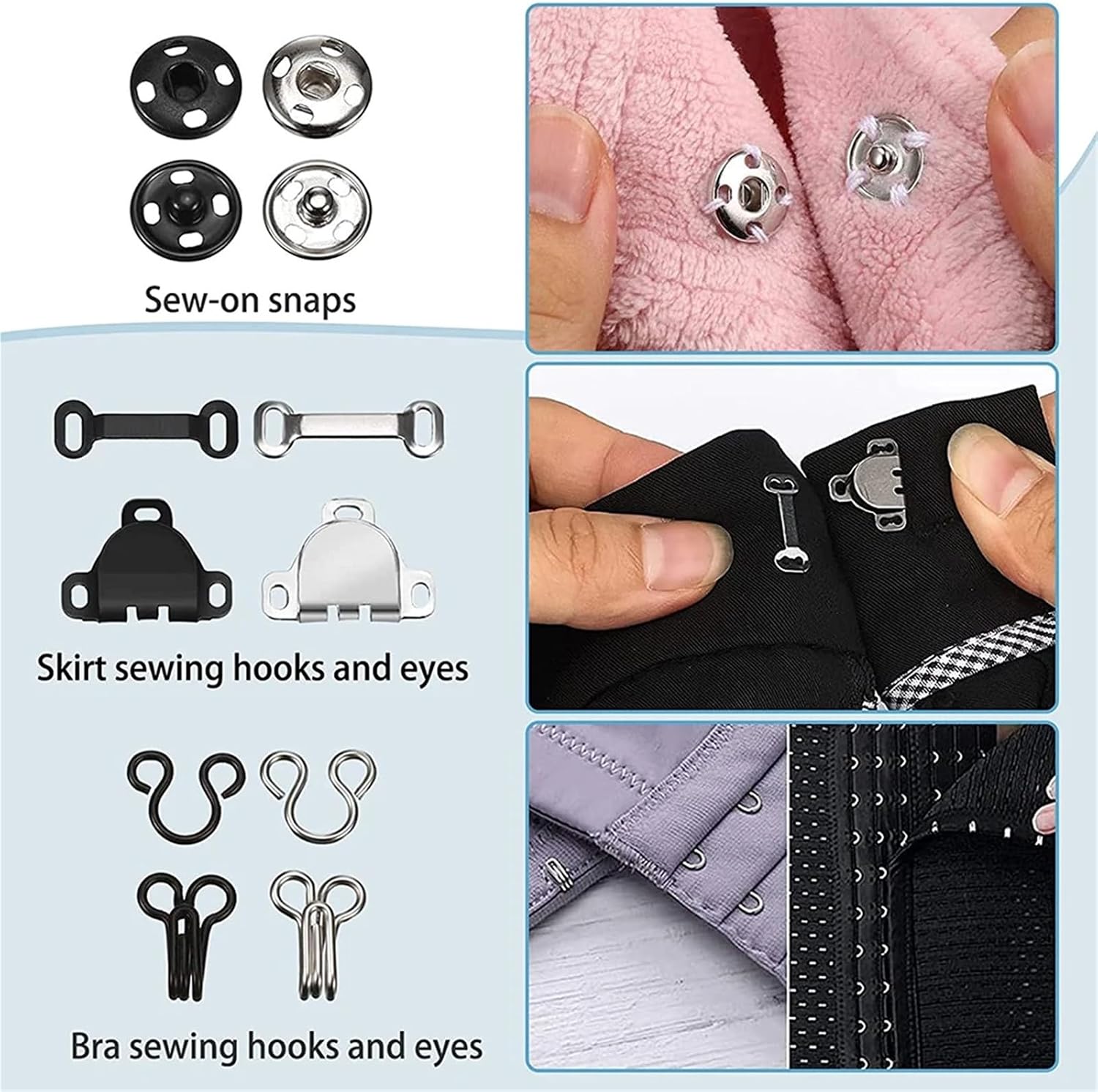 Sew On Hook and Eye 4 Boxes Skirt Hooks&Sew-on Snaps Hook&Eye Latches 50 Pairs Sewing Fastener