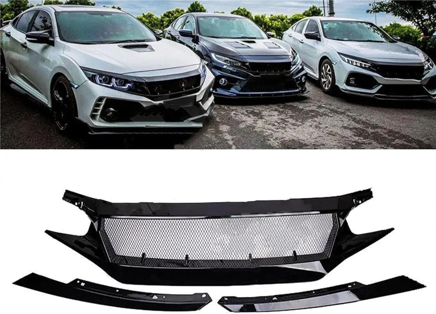 ために シビック FK8 FC1 FK7 10th 2016 2017 2018 2019 車用 【プラスチックラジエーターカ】 フロントバンパーグ