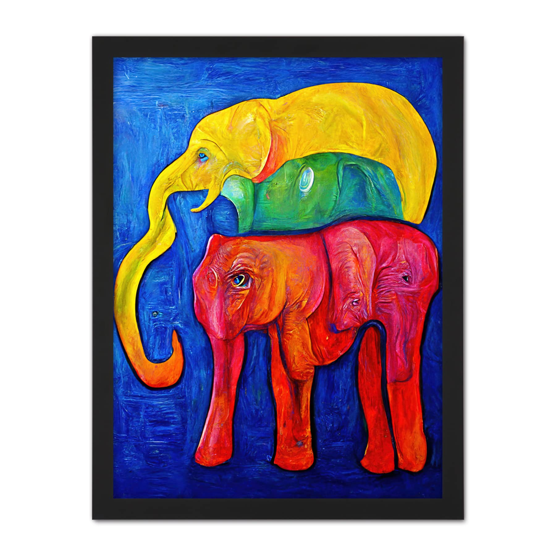 Doppelganger33 LTD Abstract Pop Art Surrealism Elephants Colourful Oil Artwork Framed Wall Art Print 18X24 Inch