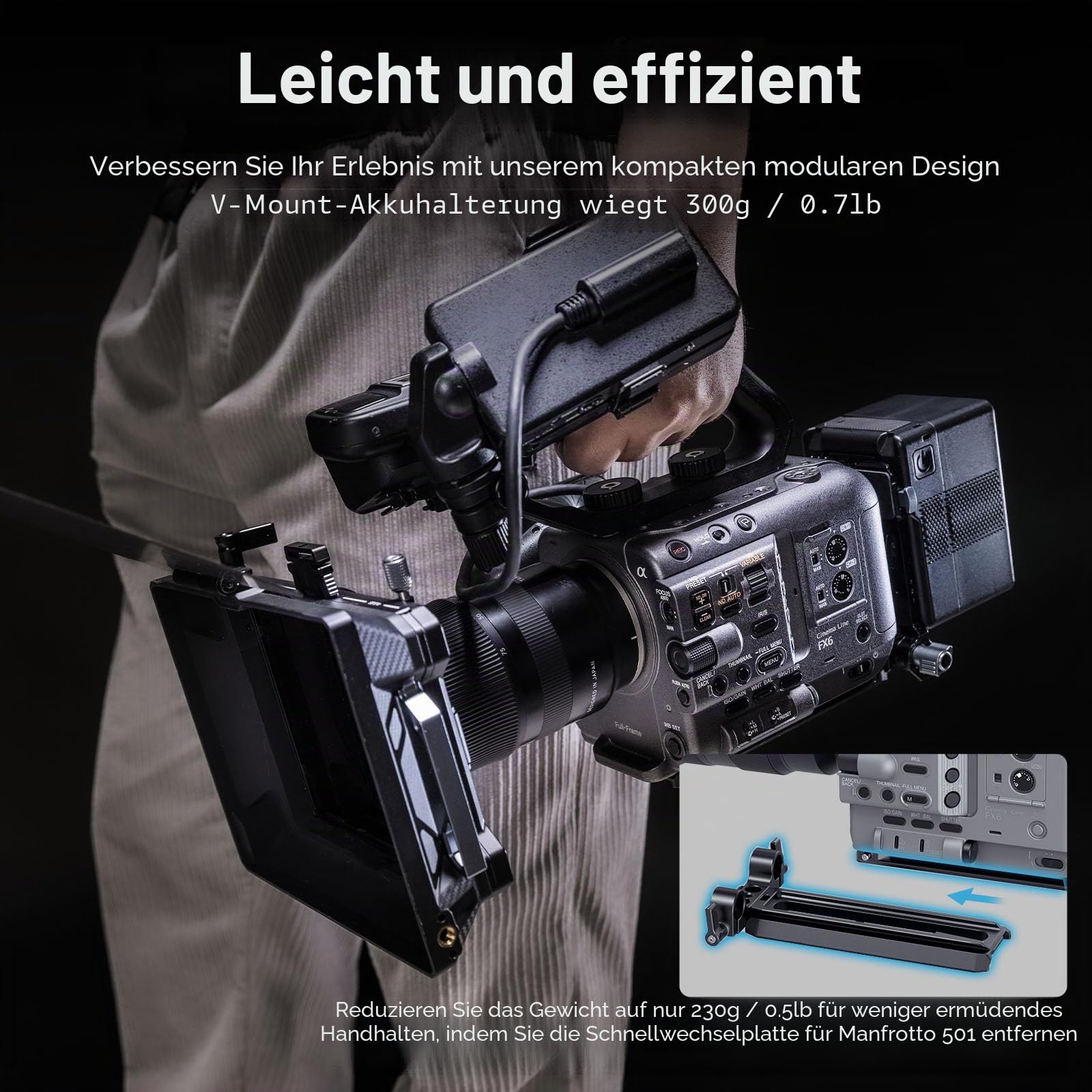 SMALLRIG V-Mount Batterieplatte mit Schnellwechsel für Manfrotto 501, 15 mm Klemme, kabellose Empfänger-Montage, L-Form, kompakte und faltbare V-Halterung