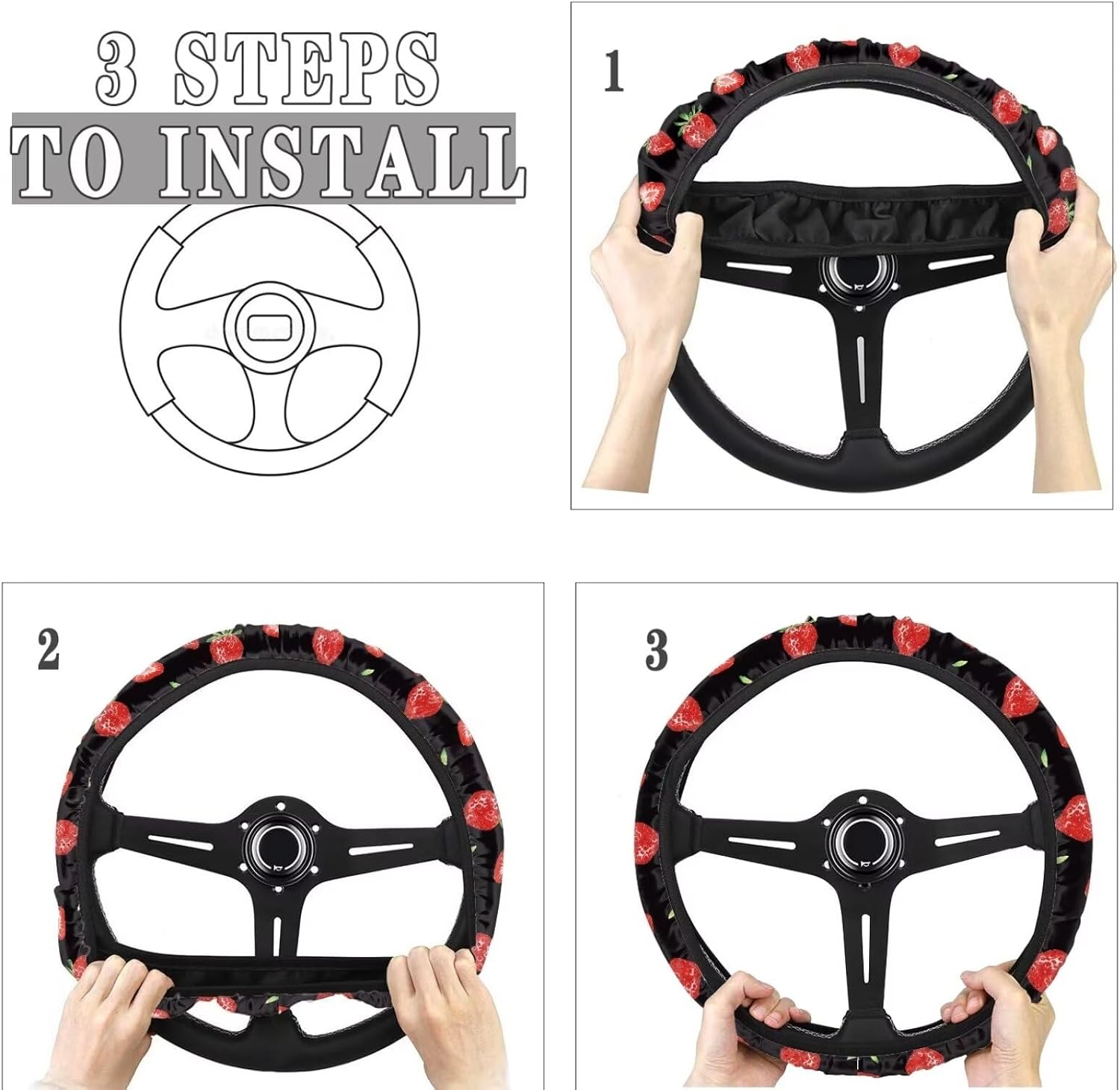 Strawberry Steering Wheel Cover Auto Anti-Slip Breathable Steering Wheel Protector,Car Interior Decoration Universal fit Most Car Sedan Truck Vehicle Interior Accessories - Image 6