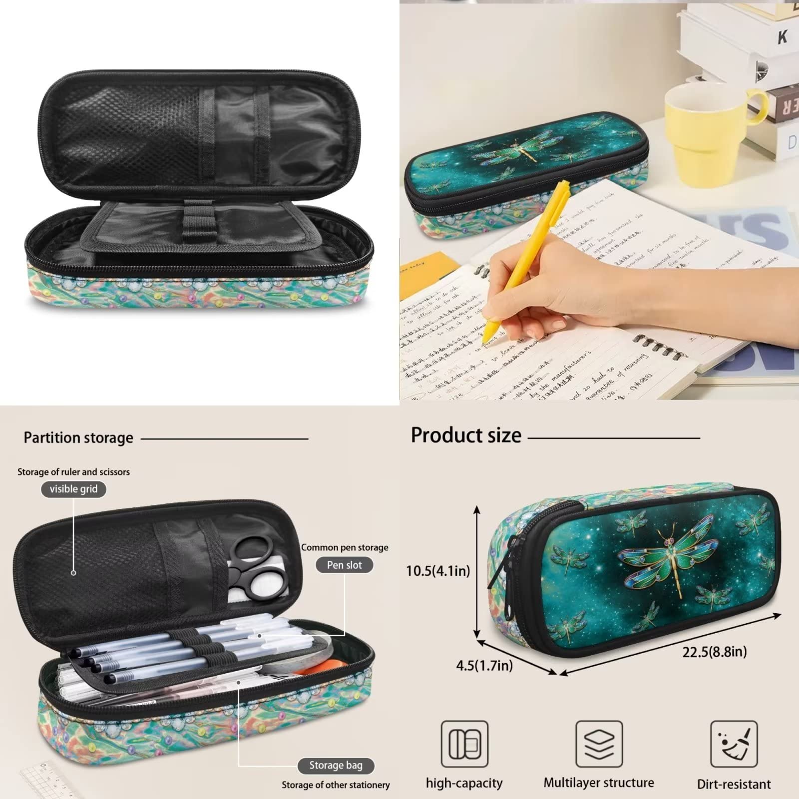 POLERO Mochila escolar de caballos para niños, juego de bolsas de almuerzo, estuche para lápices, 3 piezas, bolsas escolares, Libélula brillante, Talla única, Mochila infantil