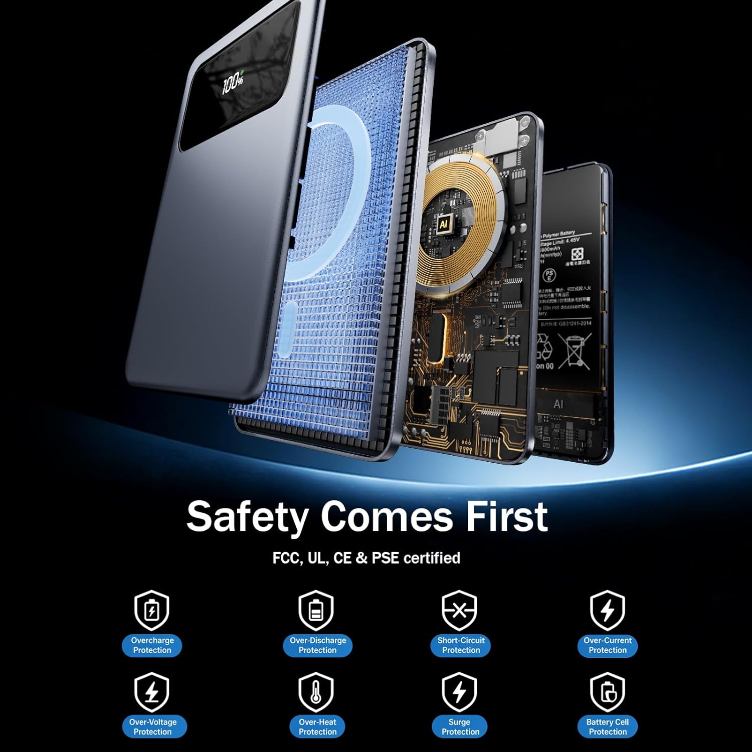 20000mAh Magsafe Wireless Power Bank, 5-in-1 Portable Charger with 2 Built in Cables, 20W PD Fast Charging for Magnetic Battery Pack Phone Charger, for iPhone 17 16 15 14 13, 12，All Series