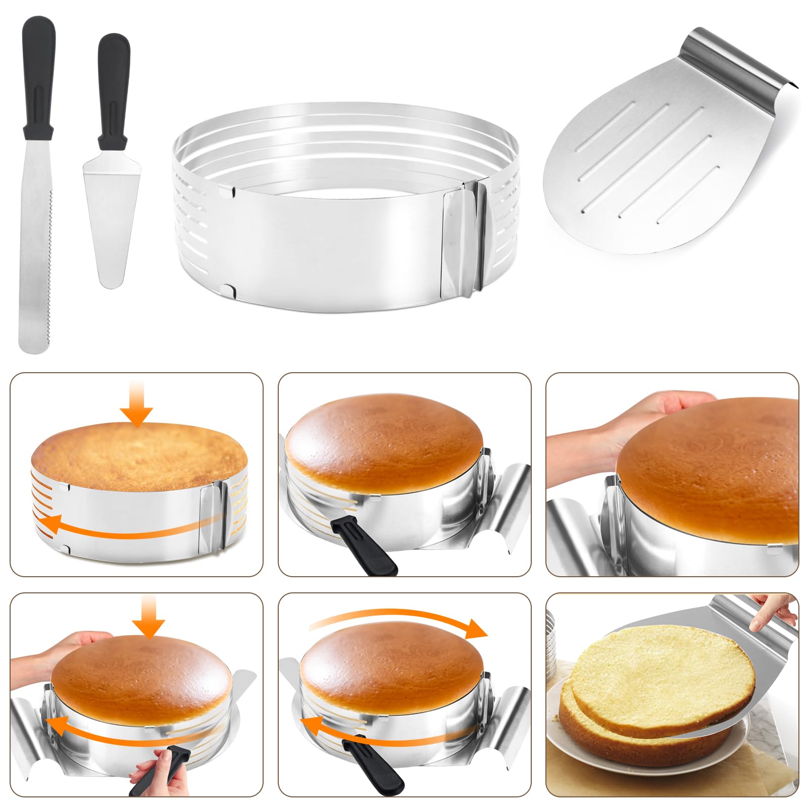Lot de 4 emporte-pièces pour gâteau - Diamètre : 23-30 cm - Cercle à gâteau - 8 étages - Couteau à tarte - Accessoire en acier inoxydable