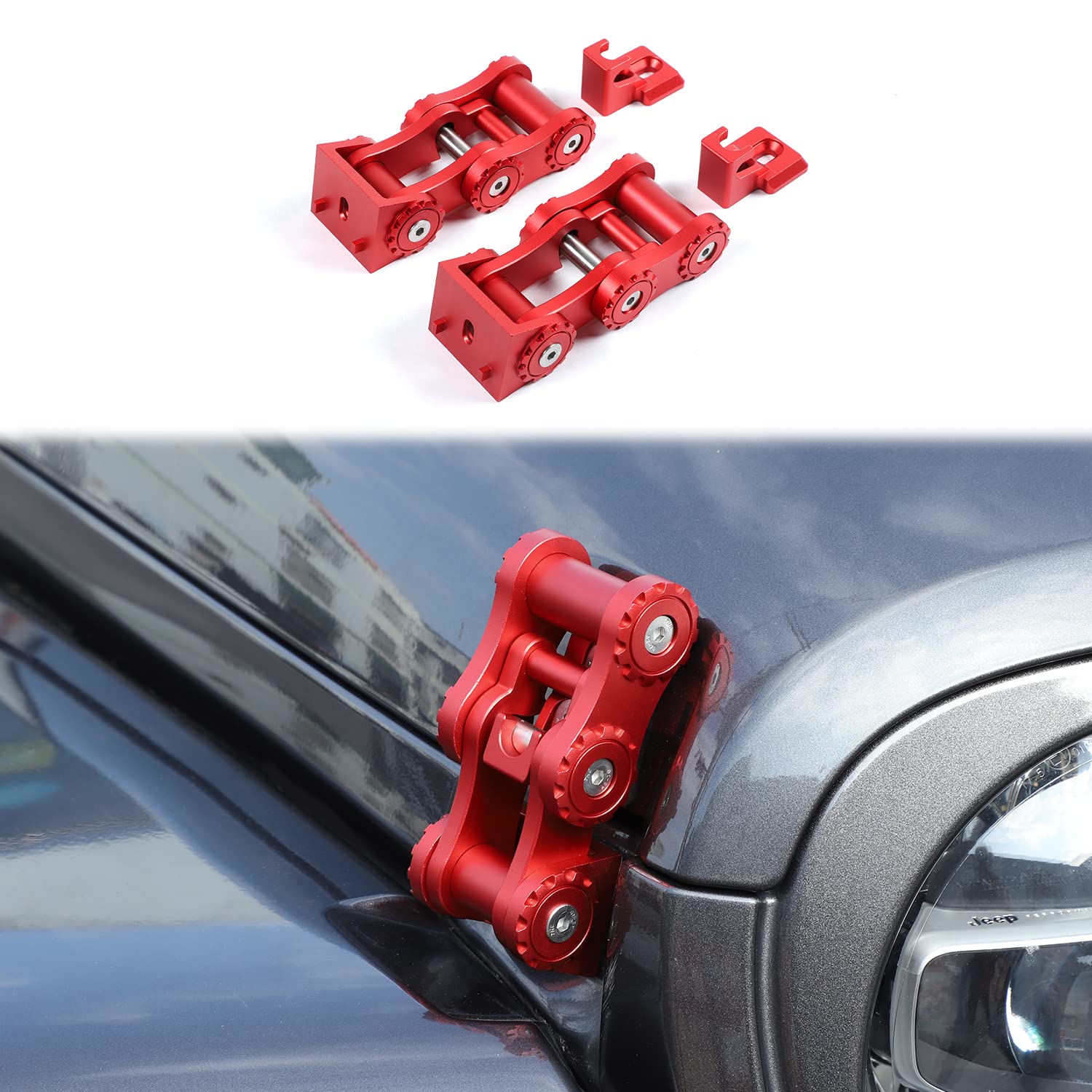 for Wrangler Hood Latches Red Chain for Jeep Wrangler JK JKU 2007-2017 for Wrangler JL JLU 2018 up for Jeep Gladiator JT 2020 up Exterior Accessories Aluminum 2pcs