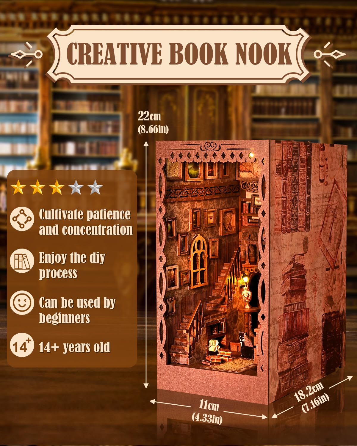 Book nook kit miniature maison DIY à assembler, puzzle 3D bois lumières LED, allée sakura sake