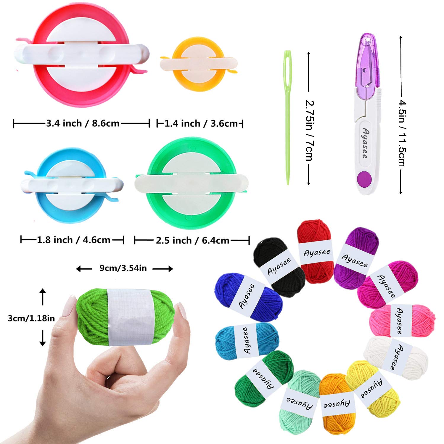 Set 4 Pezzi Creatore Pompon: Kit Fai-da-te Per Fare Pon Pon Di Lana Di Varie Misure, Strumenti Per Maglia