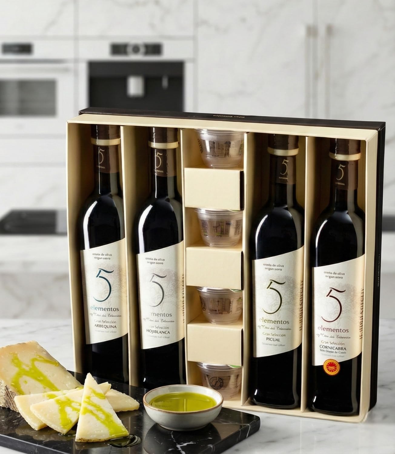5 Elementos Gran Selección Aceite de Oliva Virgen Extra - Estuche Premium Degustación 5 Variedades: Picual, Arbequina, Cornicabra, Hojiblanca - Set Regalo Gourmet y Cata - 4x500ml