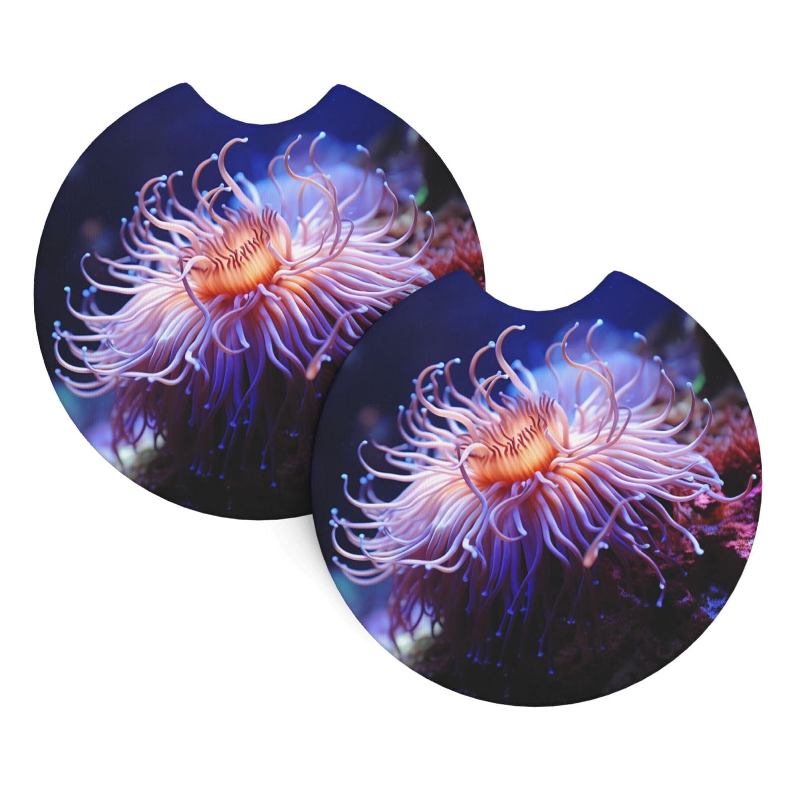 2 Pack Car Coaster for Cup Holders Sea Anemone Car Cup Coaster 2.7" Neoprene Non-Slip Automotive Cup Mat Universal Auto Car Interior Accessories for Women Men Cup Pad