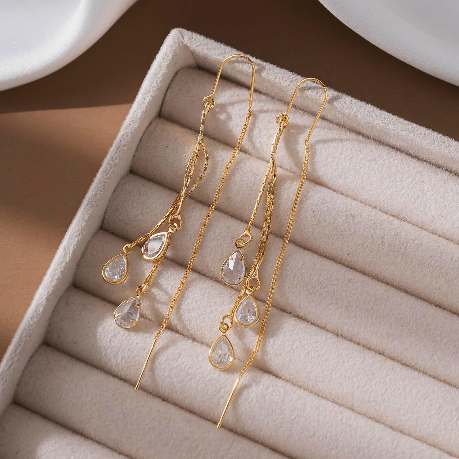 Dangle Chain Earrings for Women Dainty Long Hanging Gold Chain Trendy Hypoallergenic Dangling CZ Threader Earrings Line Dangly Jewelry Gift for Women Jewelry