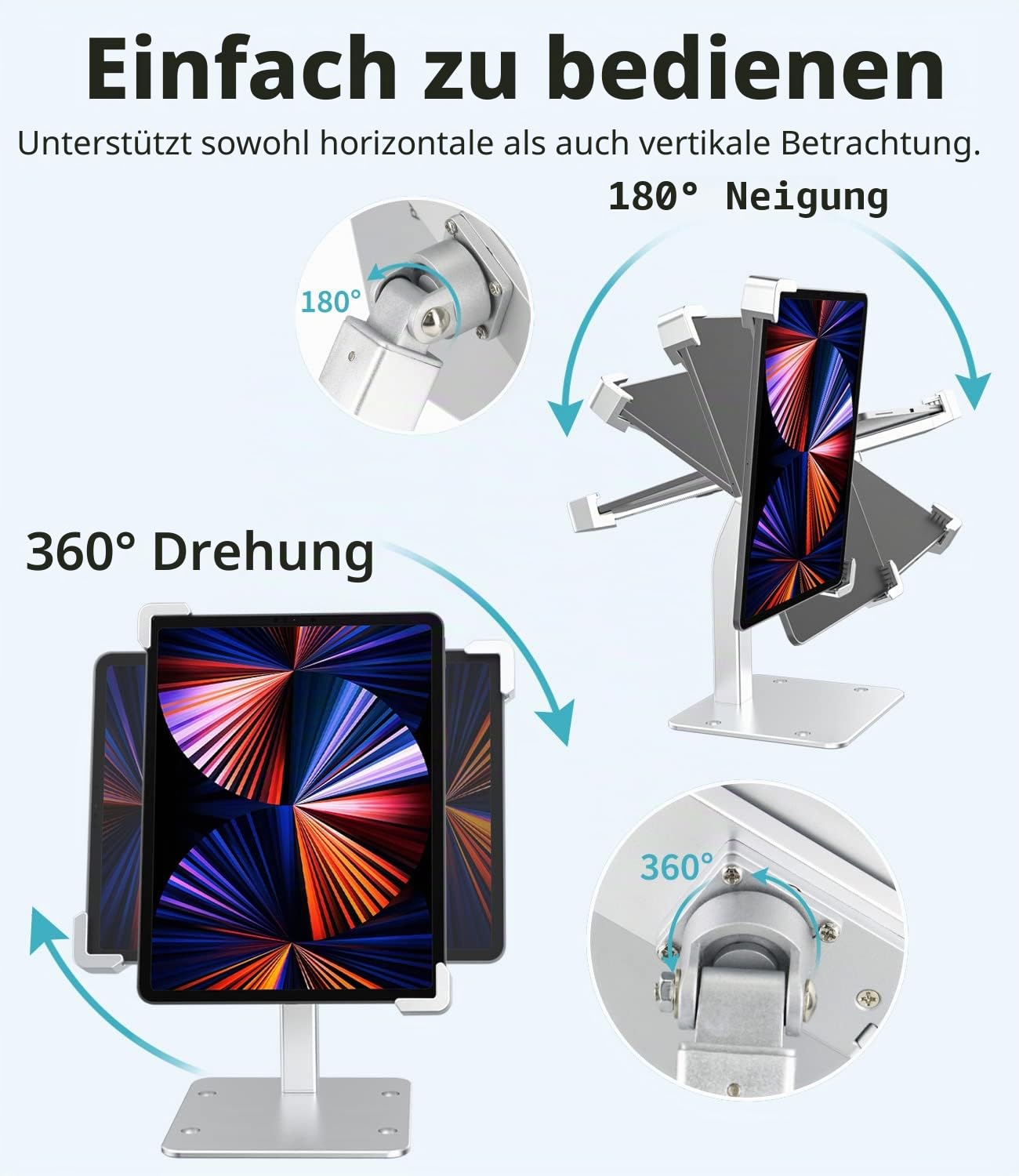 Anti Diebstahl Tisch Tablet Halterung, 360° Drehbarer Tablet Kiosk Ständer mit Schloss und Schlüssel, Matell POS Desktop Halter für iPad Pro 11 Air 5 4, Galaxy Tab, Z Fold, 7-11" Tablet