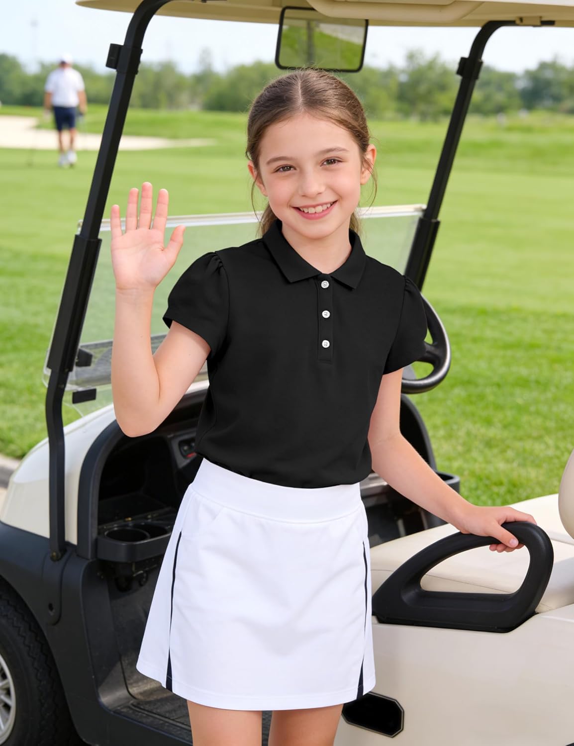 KEREDA Shool Uniform Shirts for Girls Cotton Polo Shirts Puff Sleeve with Button for Kids Golf Tennis Tops - Image 7