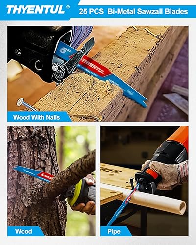 Miniatura 5 de Paquete de 25 hojas de sierra recíproca bimetálica demo de 6 pulgadas 612 TPI para cortar madera incrustada en clavos, poda de jardín, poda de