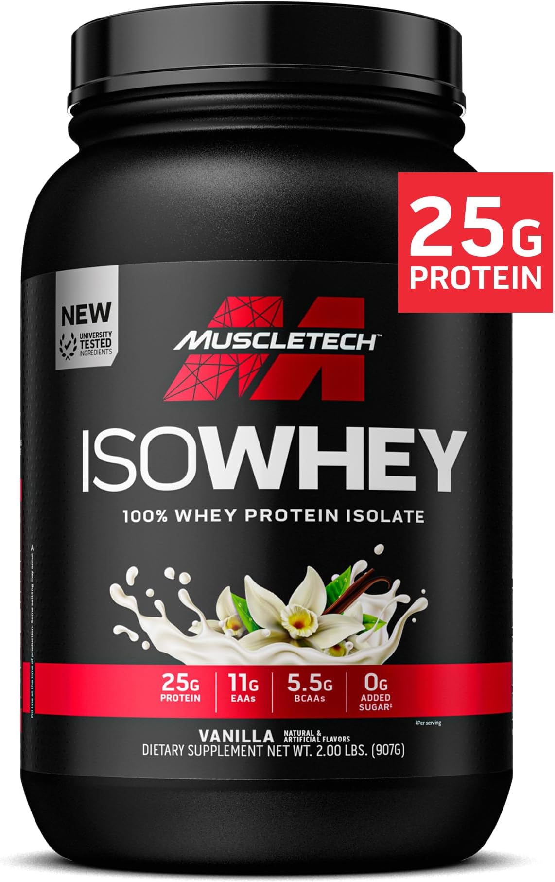 MuscleTech ISO Whey Isolate Protein Powder, Vanilla - Post Workout Gym Supplement for Lean Muscle Gain, Body Building Weight Gainer & Recovery - 25g Protein, BCAA, EAA & 0 Added Sugar - 2lbs