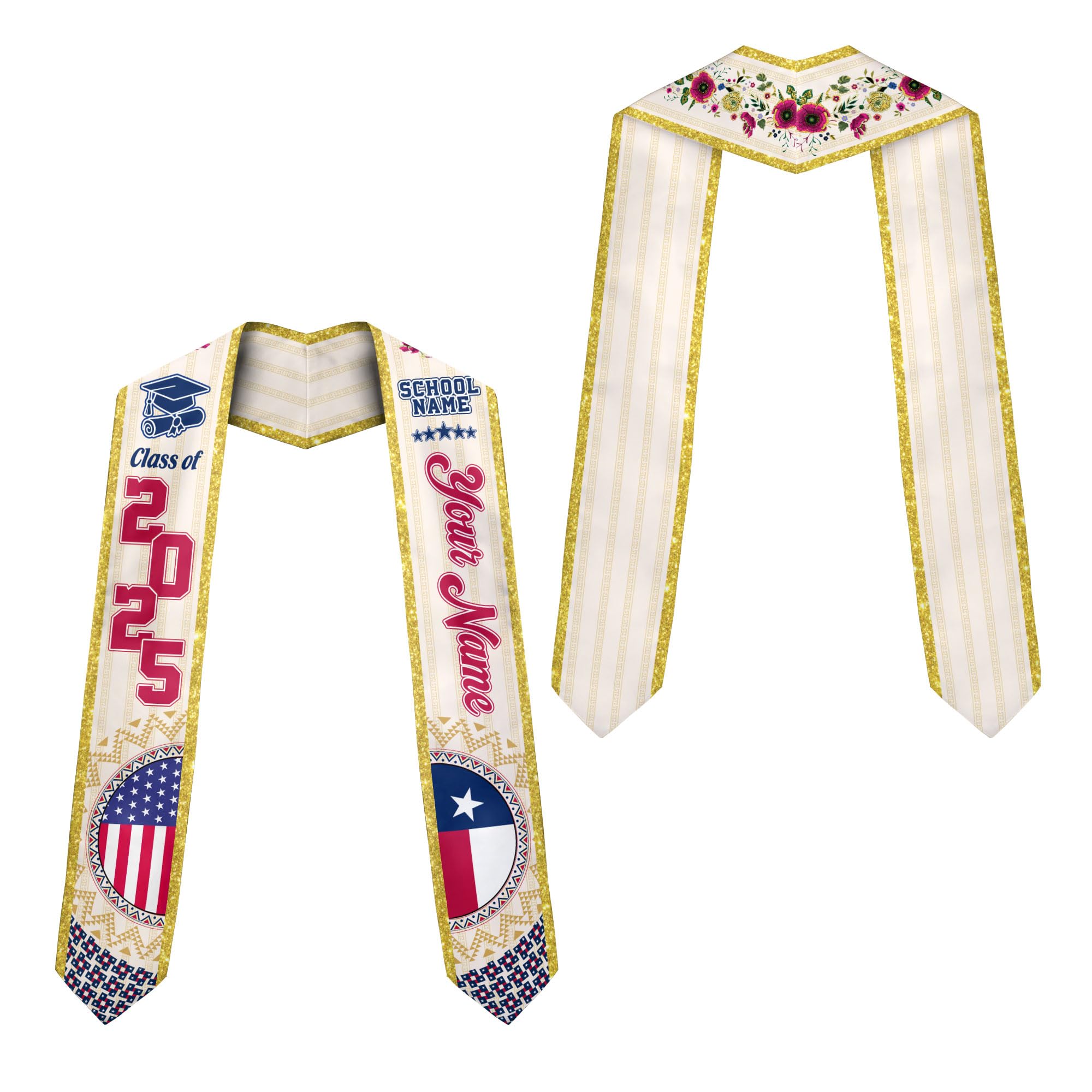 MonkeyVan Customize Texas Graduation Stole Texas Graduation Sash 2025 Texas Sash for Graduation Usa and Texas Flag for Graduation Tx3