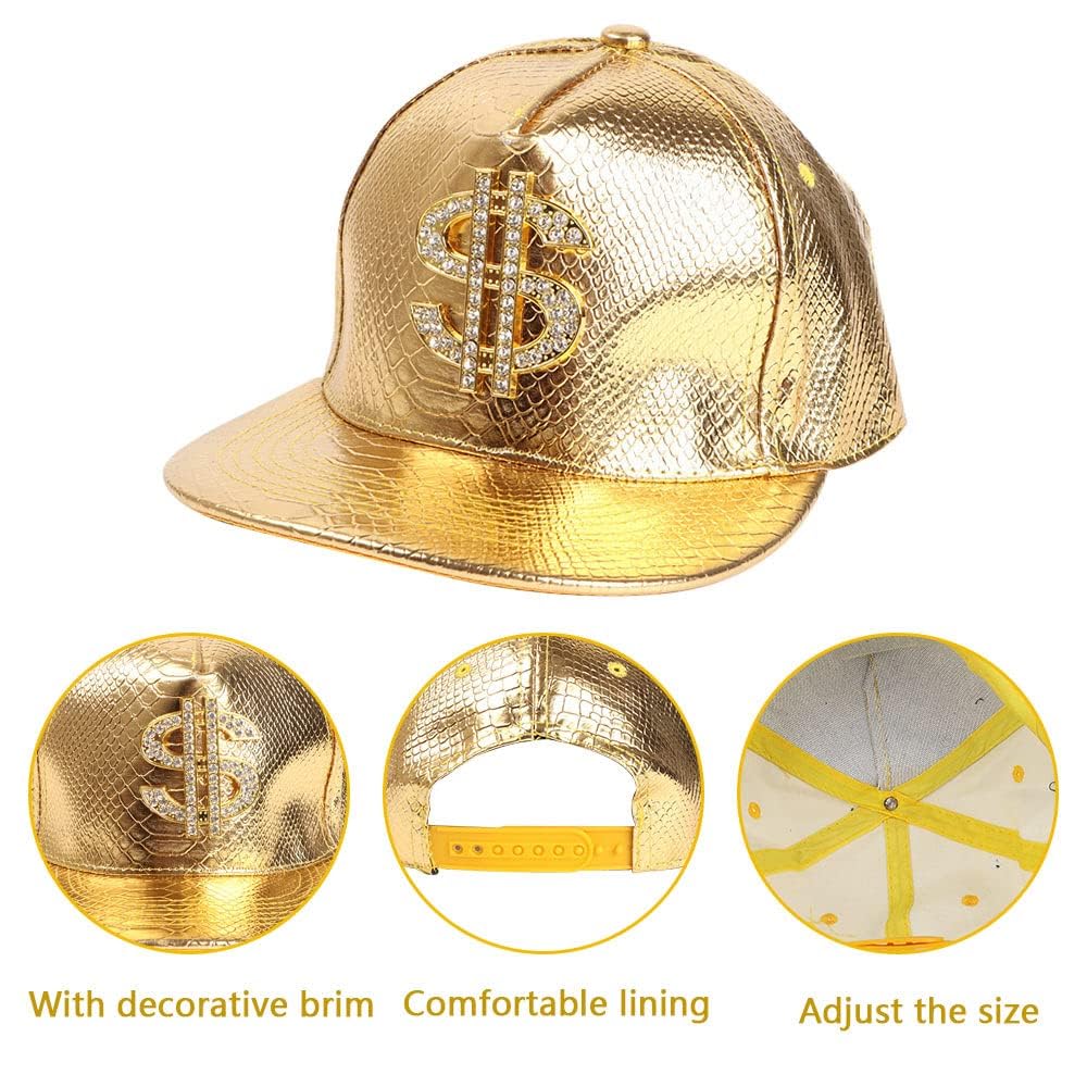 Set Accessori Rapper Costume Hip Hop Collana e Anello con Segno del Dollaro Bracciale in Oro Rapper Cappello e Occhiali da Sole Anni '80 '90 Accessori per Rapper