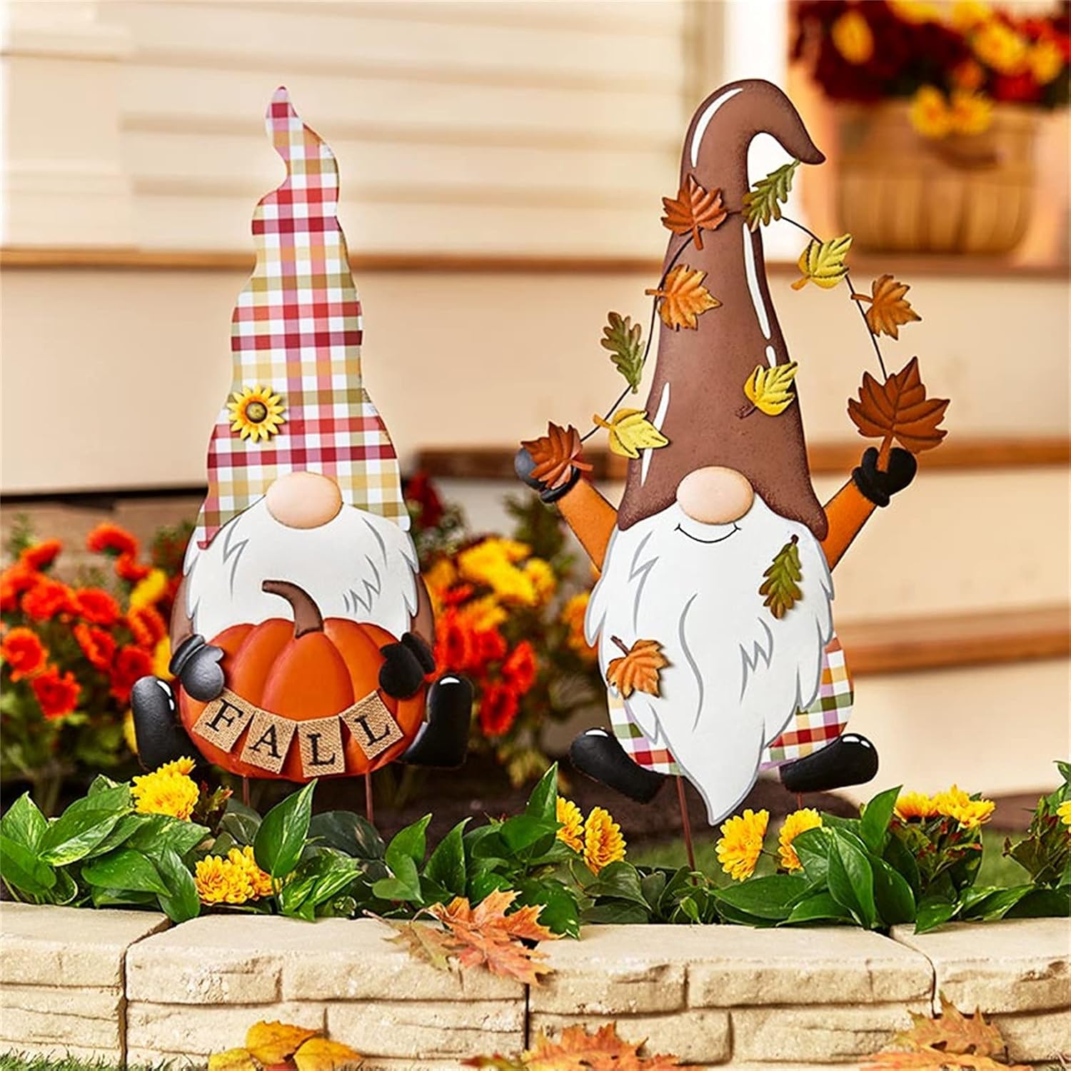Harvest or Halloween Gnomes Yard Signs - Metal Gnome Stake, Decorations, Multi Use Fall & Theme Garden Staking Decor Outdoor, Thanksgiving Decorations (4 Pcs)