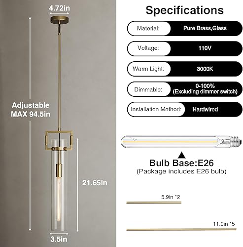 Miniatura 2 de Moderno juego de lámparas colgantes grandes doradas de 2 a 21.6 pulgadas con pantalla de vidrio y acabado de latón, iluminación de isla de granja