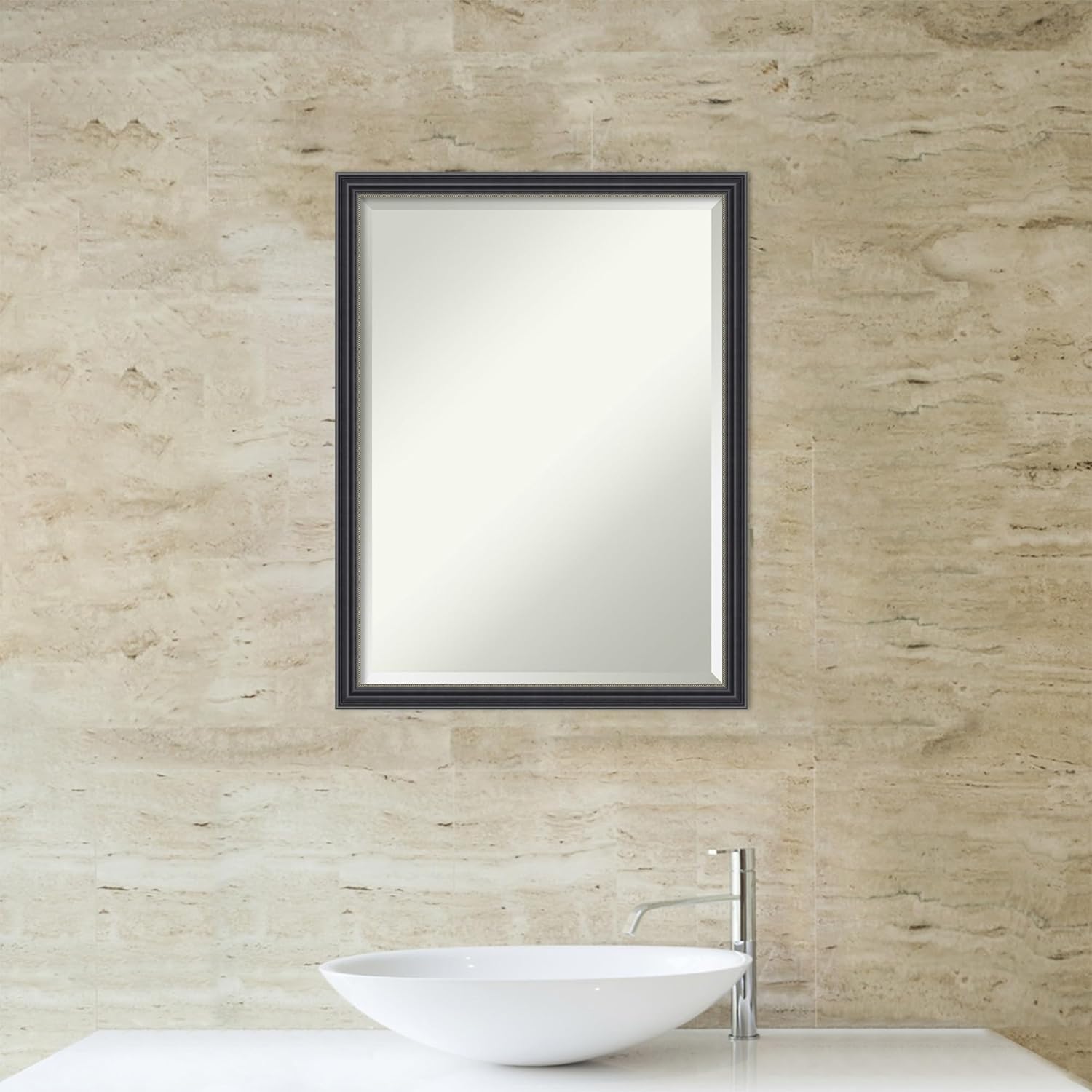 Amanti Art Bathroom Mirror for Over Sink, Vanity Mirror, Wood Frame, Hangs Horizonally and Vertically, Bathroom Wall Decor, Beveled Edge