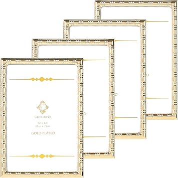 Concepts Set Of 4-4x6 Gold Bamboo Textured Metal Picture Frames for Family Photos - Elegant Wallhung and Tabletop Decor in Bulk