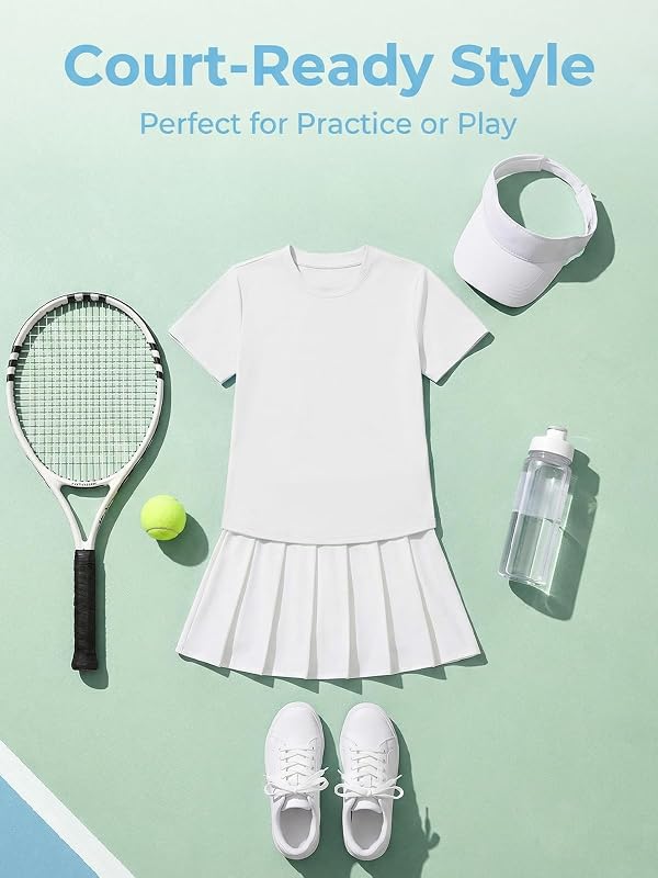 Humordream Girls Athletic Shirts Kids Short Sleeve Crewneck Quick Dry Workout Yoga Tops Basic Tees Activewear White by Humordream - Image 6