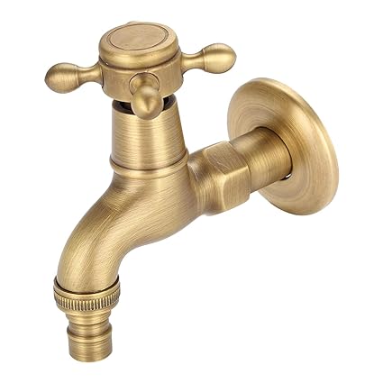 Brass Water FaucetWashing Machine Wall Mounted Water Tap Vintage Yellow Brass Faucet Outdoor Garden European Style Kitchen(Short), Washbasin Faucet