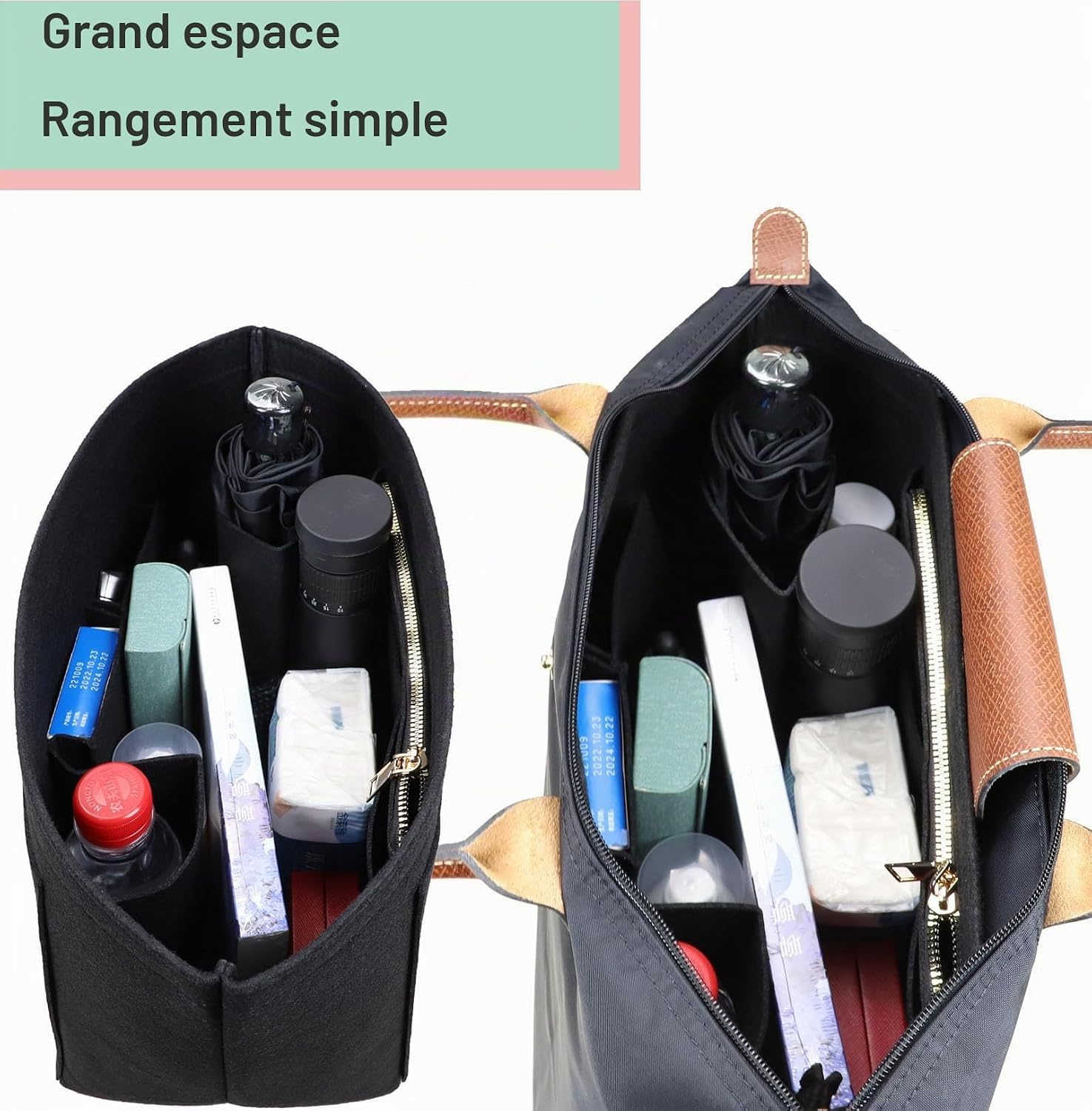 Lckaey Organiseur de sac à main pour Longchamp le Pliage Grand organiseur fourre-tout Inse - Analyse des détails et conception