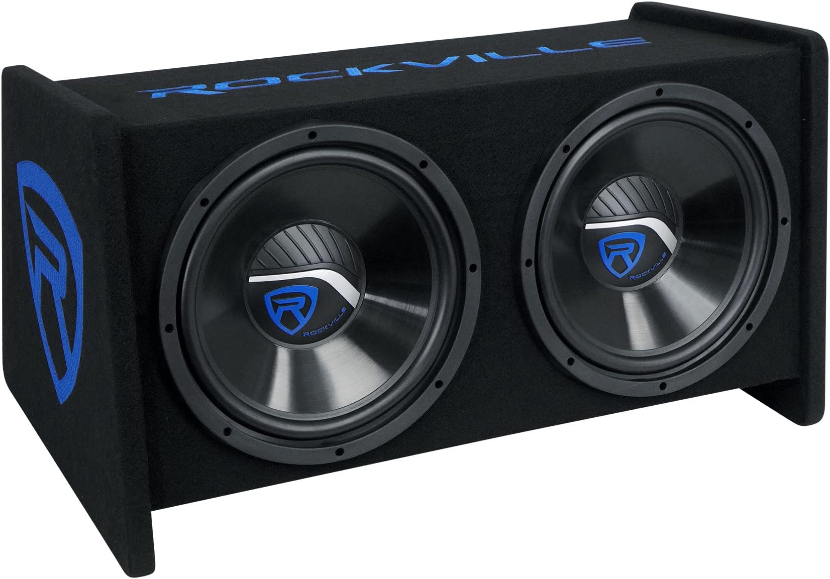 RV1212P Dual 12" 1200W Car Audio Subwoofers in Vented Enclosure, 4-Ohm, Deep Bass, Durable MDF Build, Easy Install, for Car Audio Enthusiasts