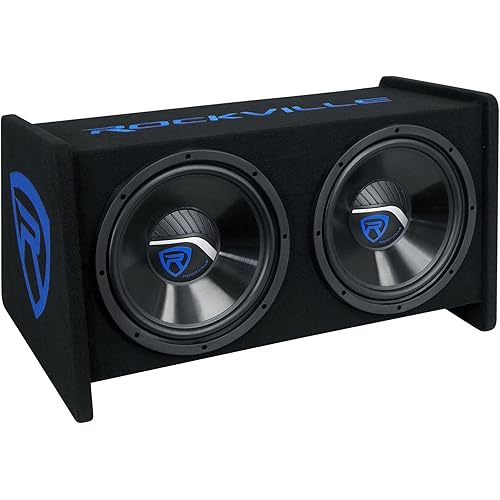 Rockville RV1212P Dual 12" 1200w Car Audio Subwoofers in Vented Sub Enclosure Box, Black