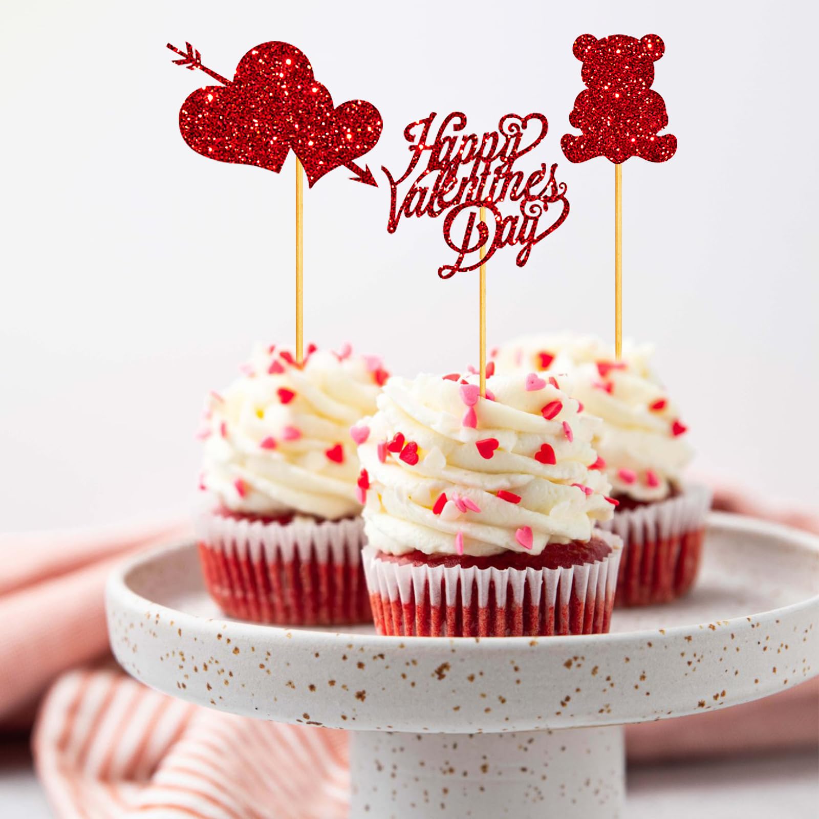 24 Stück Glitzernde Herz-Cupcake-Topper – Grün, Gemischte Größen, Für Muttertag, Hochzeit, Valentinstag & Mehr, Lebensmittelecht