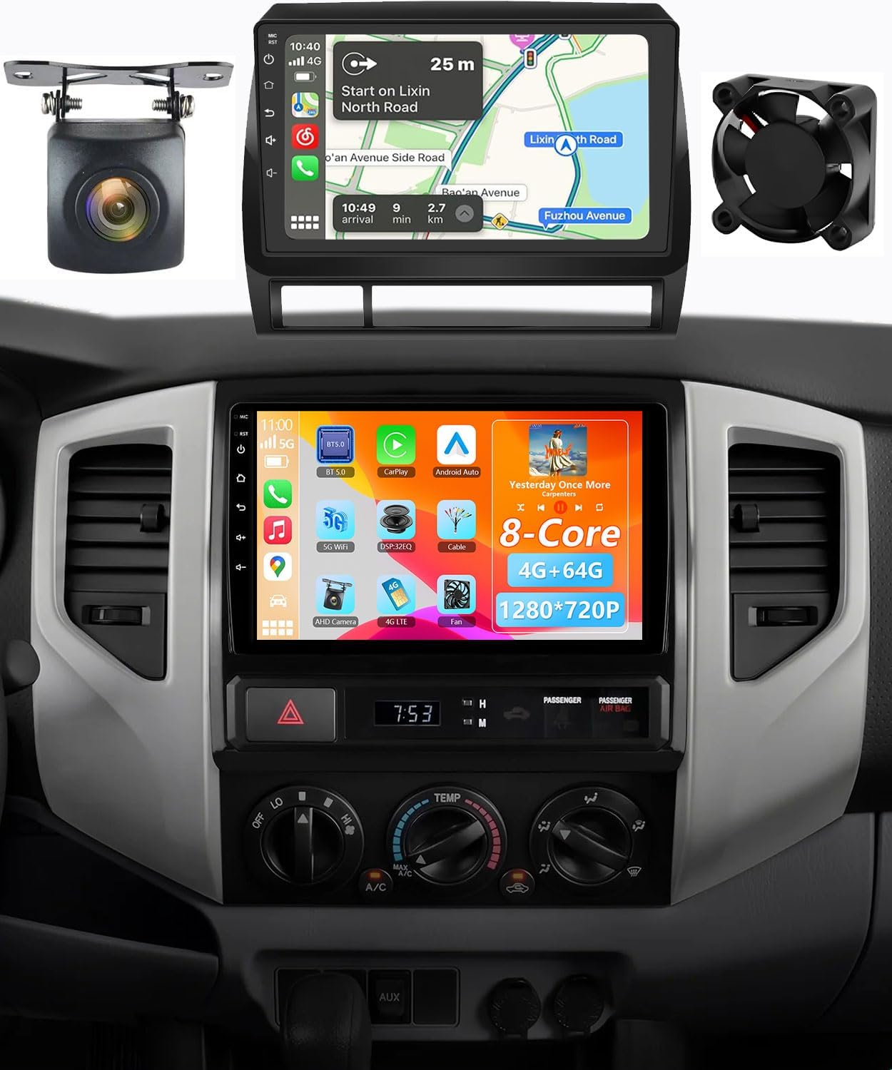 2G+64G for Toyota Tacoma Radio Upgrade 2005-2015, Car Stereo 9 inch Replacement with Wireless CarPlay Andriod Auto GPS Navigation 5G WiFi Build Plug & Play with Free Backup Camera