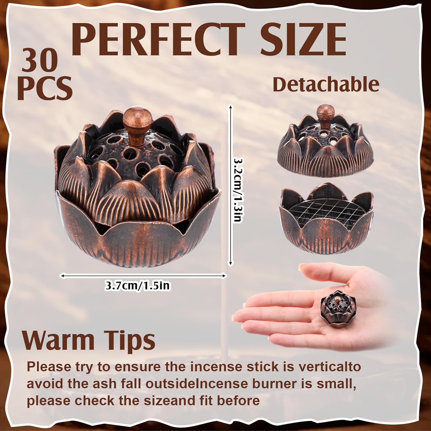 30 Pcs Return Gifts for Pooja Incense Holder Indian Return Gifts Lotus Flower Incense Burner Holder Sticks Cone Burner Ash Catcher with Lid for Pooja Indian Wedding Party Supplies(Bronze)