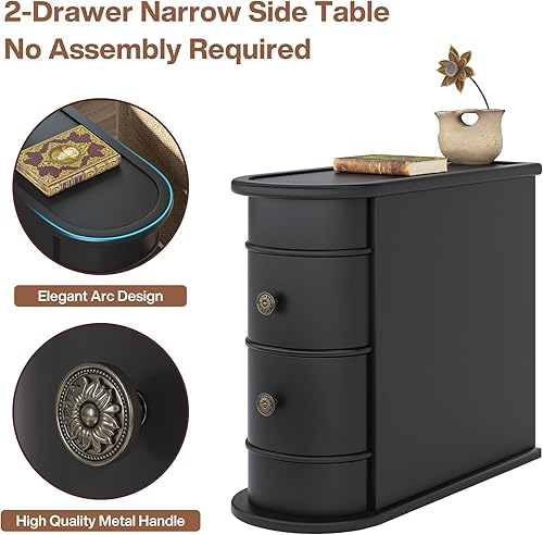 Miniatura 5 de Tribesigns Mesa auxiliar de madera maciza, mesa auxiliar estrecha de 2 cajones, mesa auxiliar delgada para silla, no requiere montaje, parte trasera