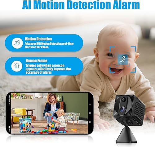 Miniatura 4 de Cámara espía oculta WiFi 5G, cámara de seguridad 4K HD para interiores, detección de movimiento AI, batería de larga duración, visión nocturna, mini