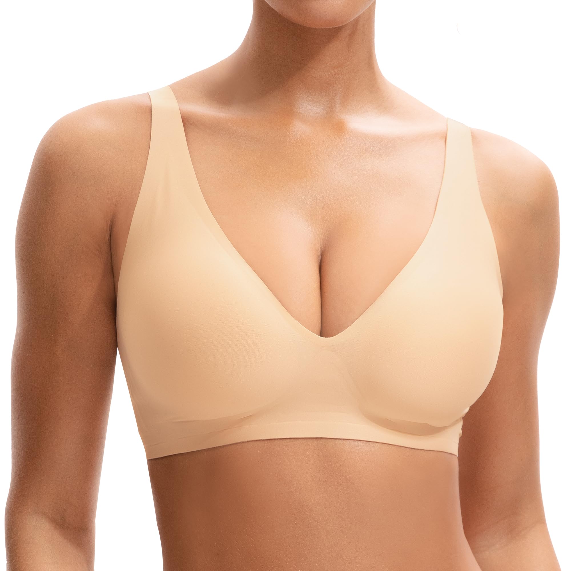 INNERSY Reggiseno Senza Ferretto Invisibile Push Up Reggiseni Donna Basic Scollo a V Intimo Comodo