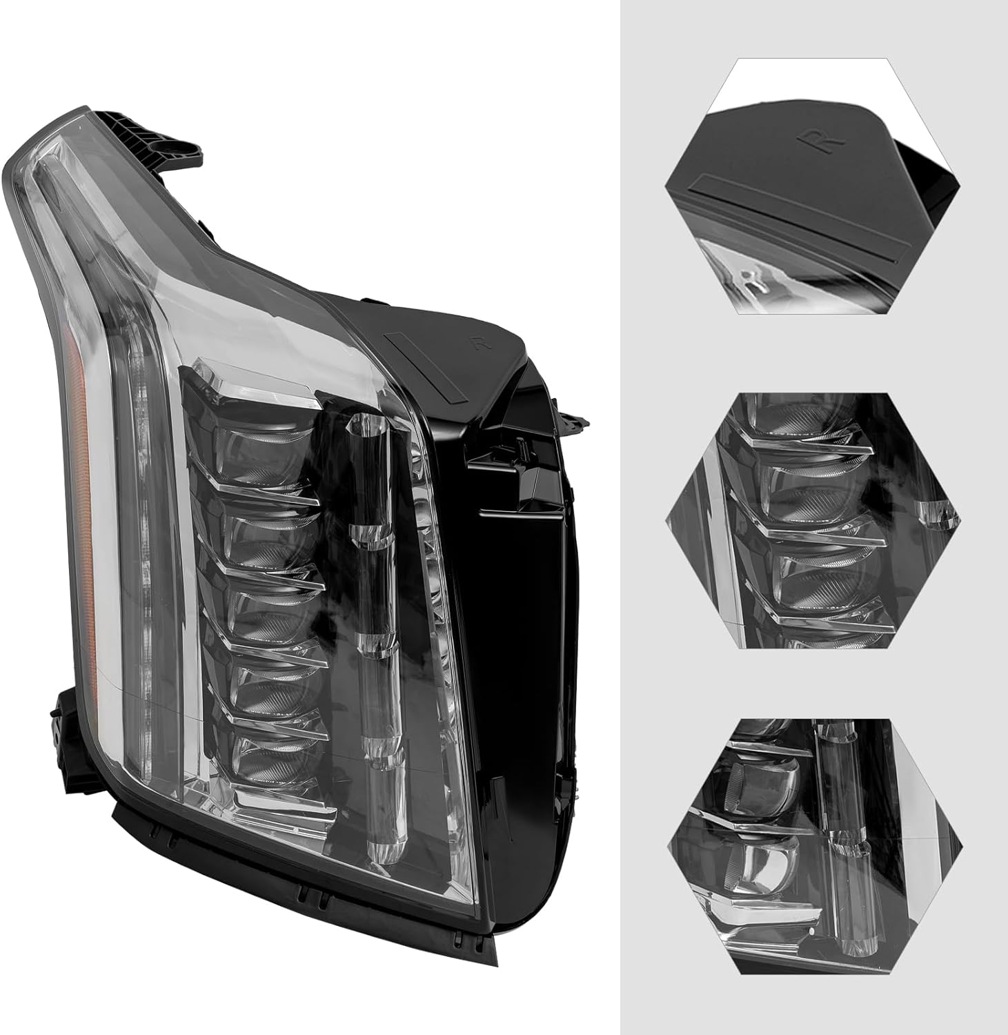 Headlight Assembly Headlamp for Cadillac 2015-2020 Escalade ESV/Escalade Headligh LED Light with DRL Right Side Black Housing 84580183 (Right Passenger Side)