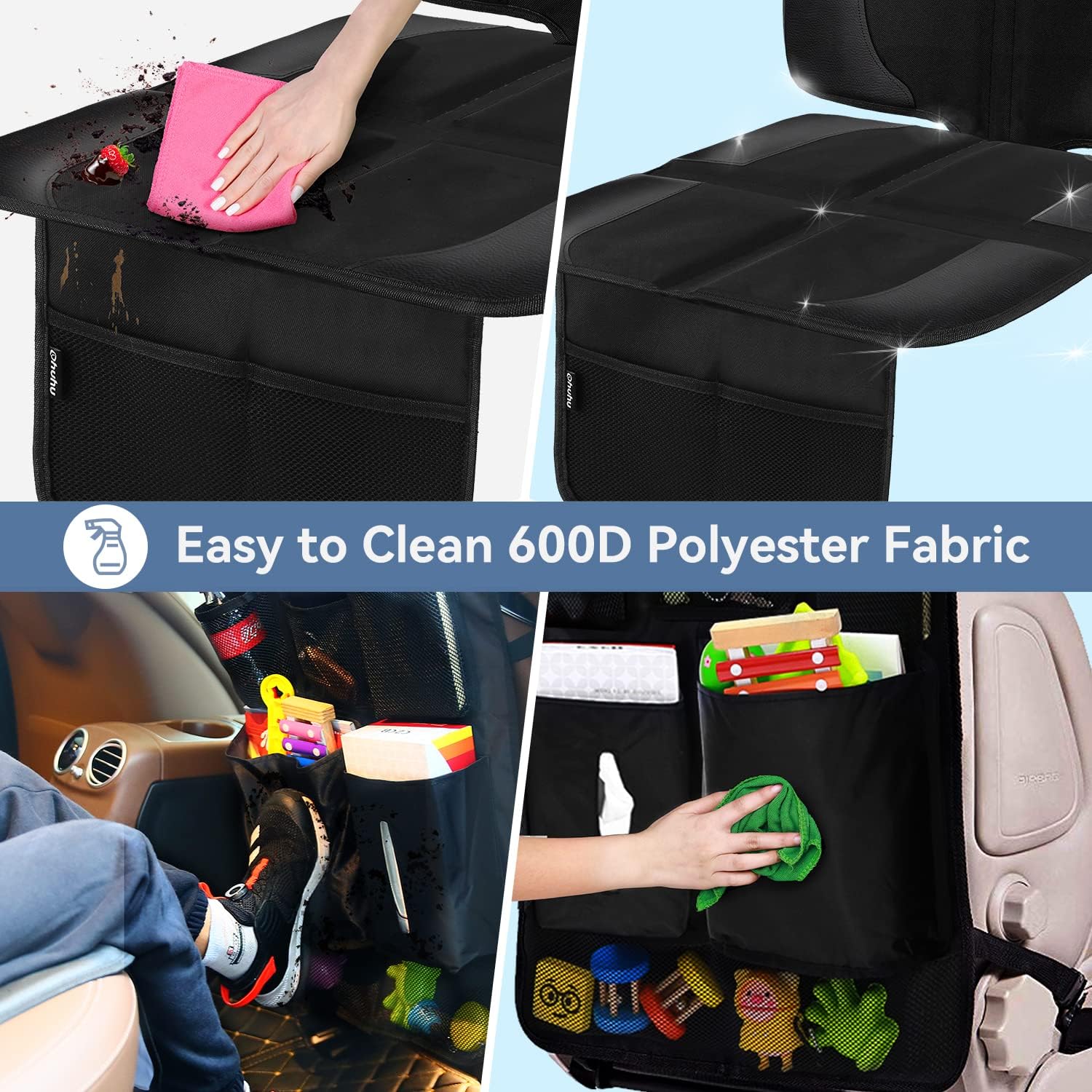 Ohuhu 4 Packs Baby Child Car Seat Protectors and Kick Mat Car Back Seat Cover - 2 Sets Auto Seat Cover for Carseats and Kids Kick Mats with Backseat Organizer