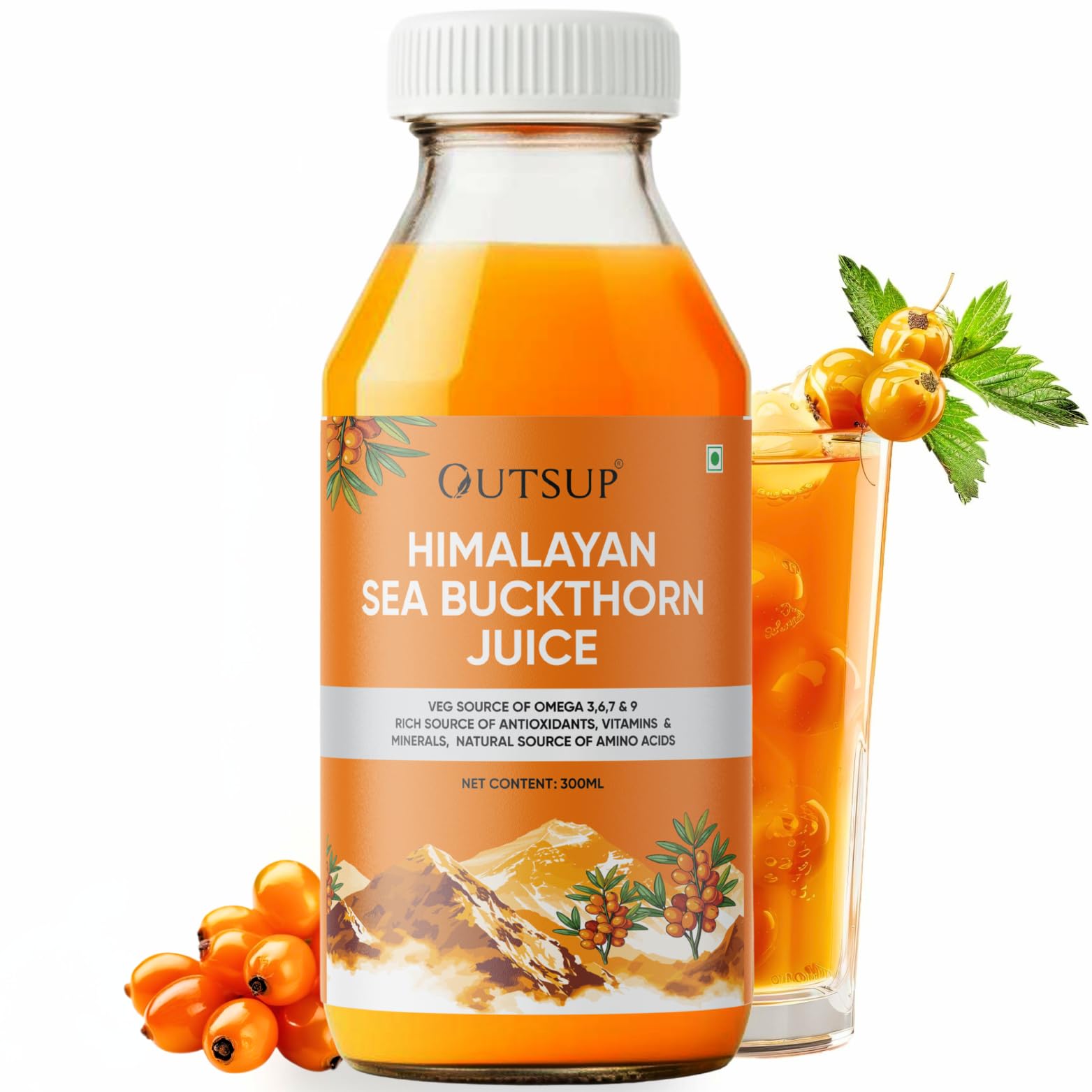 Himalayan Sea Buckthorn Juice Concentrate 300ml | Cold-Pressed | No Added Sugar & No Extracts | Natural Vitamin C, Omega 3 6 7 9, Antioxidants | Immunity, Skin Glow & Gut Health Support - Pack of 1