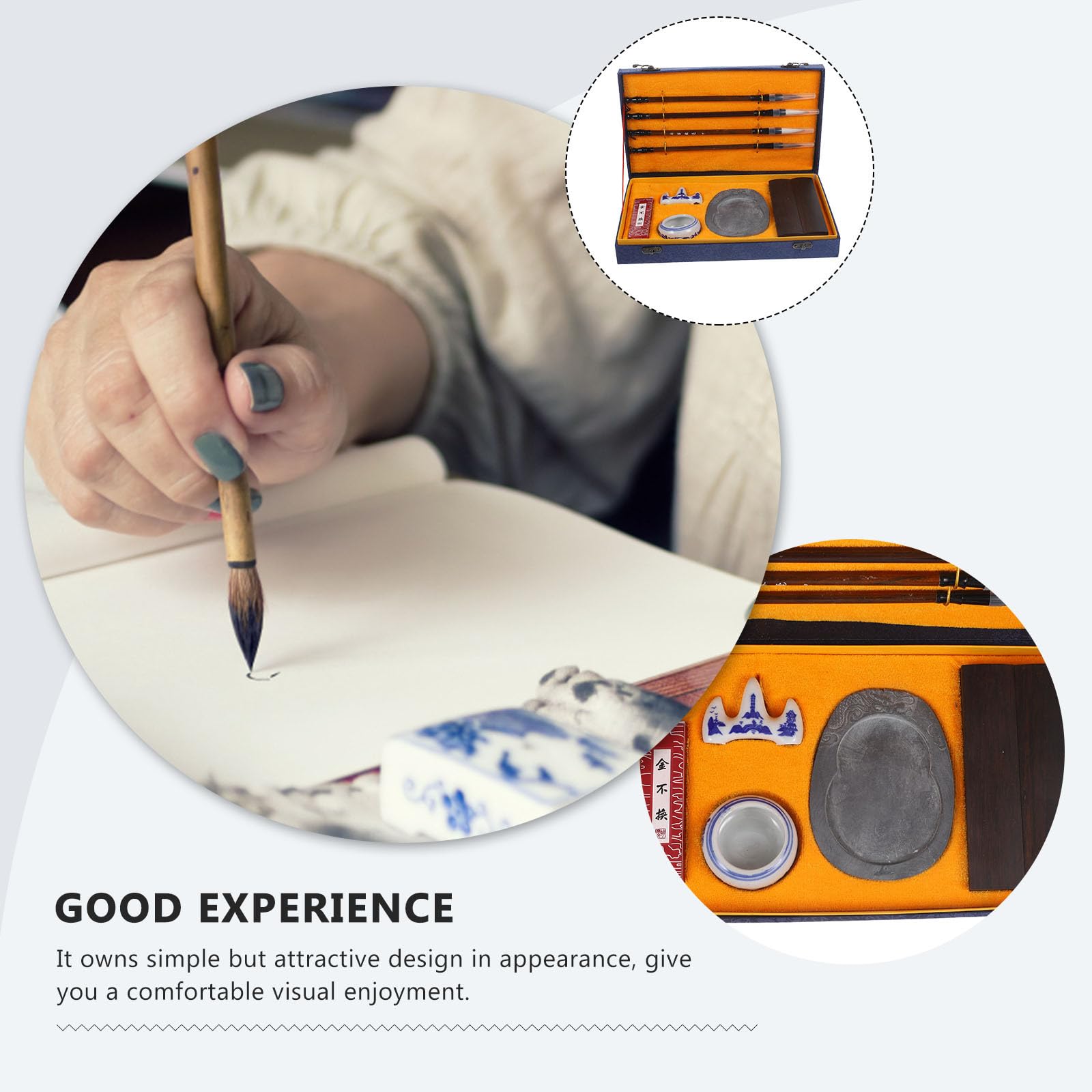 iplusmile Set de Calligraphie Pierre à Encre et Pinceau à Encre en Bois Léger et Portable pour Apprendre la Calligraphie Peinture