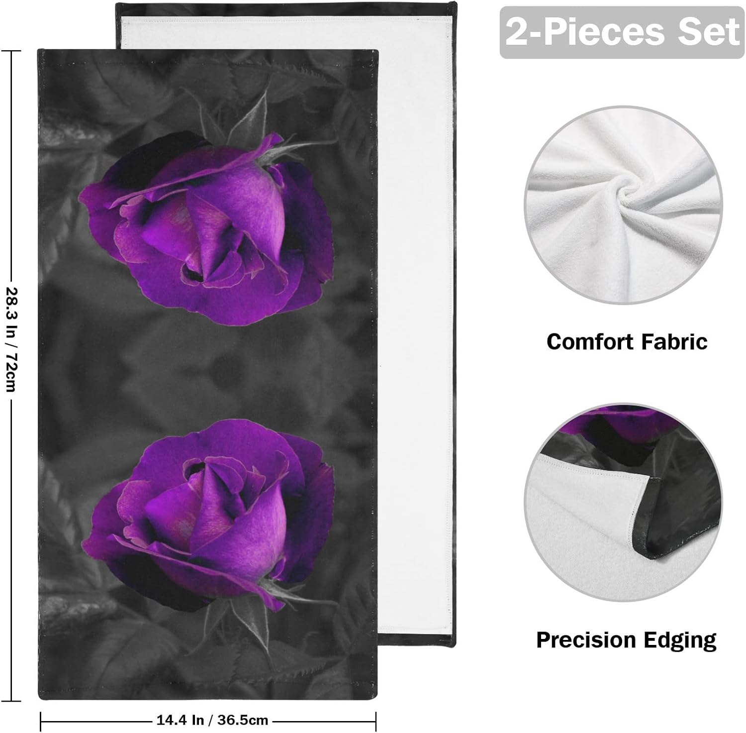 Hand Towels for Bathroom Set of 2 Vintage Elegant Rose Floral Purple Romantic Flowers Black Leaves Soft Absorbent Bath Towels Decorative Kitchen Guest Dish Towel for Gym,Spa,Hotel 28x14in - Image 2