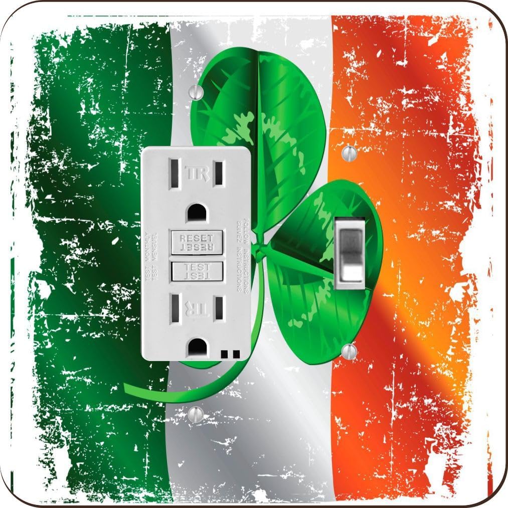 Irish Flag with Shamrock -Light Switch Plate Cover - Double GFI Double Rocker - Two Gang Switch Plate Cover Switch Plate Cover