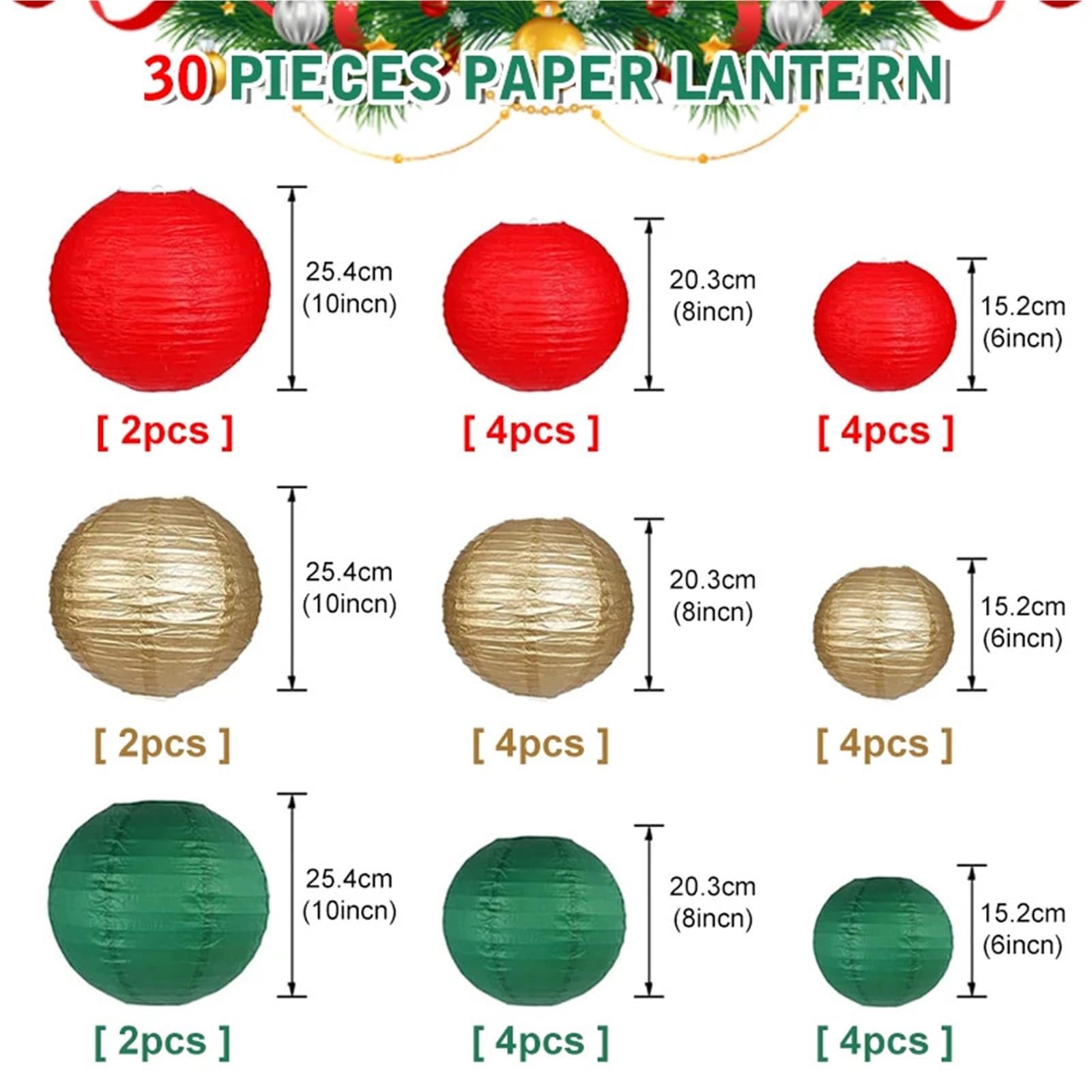 Rosa Chinesische Papierlaternen in gemischter Größe, Weihnachts-Hängelaterne, DIY-Ball, Lampion, Hochzeit, Geburtstagsparty Papierlaternen(Red set)