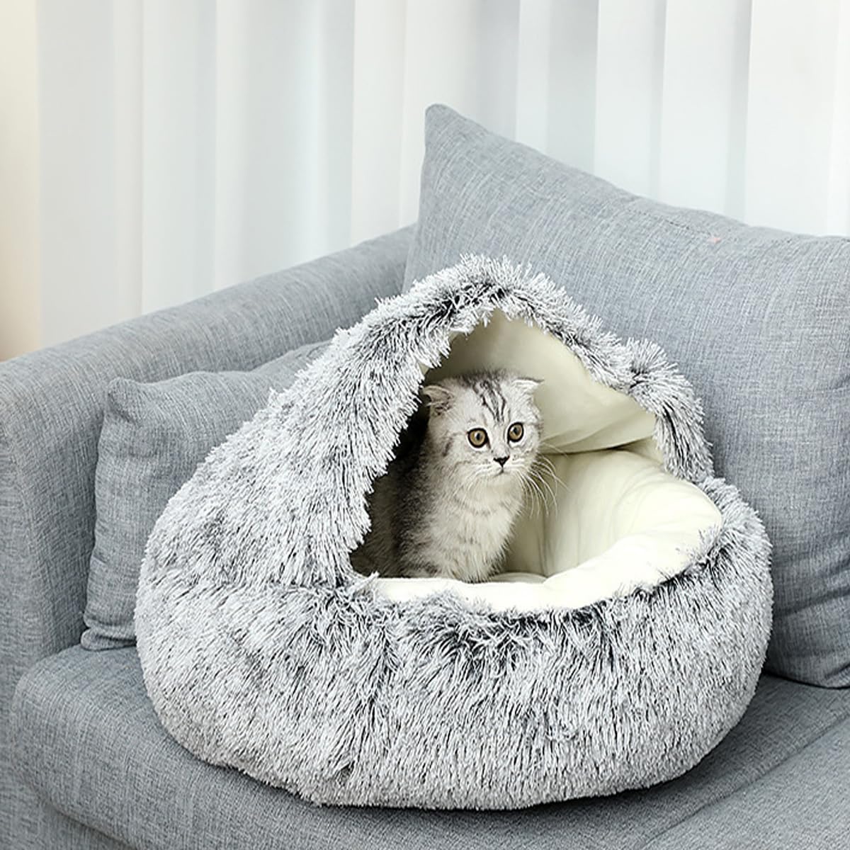 Grotte apaisante pour chat, chien et chaton en peluche moelleuse - Sac de couchage chaud en forme de tente, igloo d'intérieur chaud (vert, 80 cm)