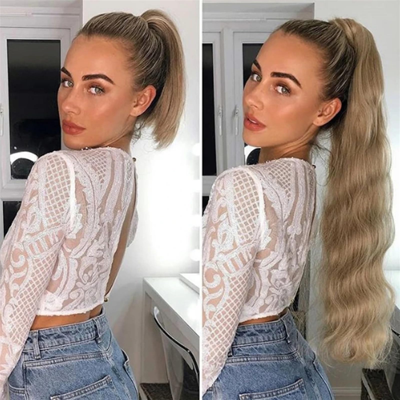 Kucyk Przedłużanie włosów Body Wave kucyk dopinki do włosów 24 cale owijane wokół kucyka Clip in Wave odporne na wysokie temperatury syntetyczne kucyki treska dla kobiet kucyk (Co