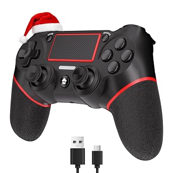 SZYUYU Wireless Controller for Ps4 Romote Compatible with Ps4/Slim/Pro/Windows PC, Controller for Ps4 with 3.5mm Audio Jack, Touch Pad,Six Axis Motion Control, Charging CableBLACK RED
