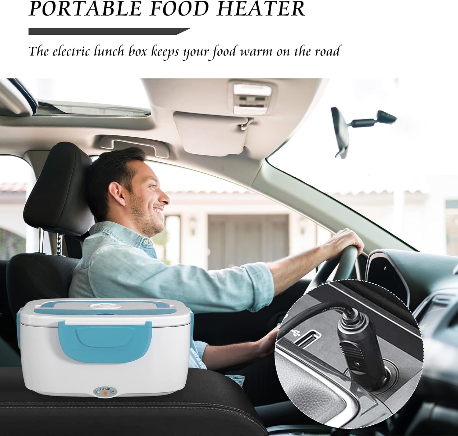 Ablink Electric Food Warmer Lunch Box 2 in 1 for Car and Home 110V & 12V , Electric Heating Lunch Box with Removable Stainless Steel Food Container, Including Fork, Spoon (Blue)